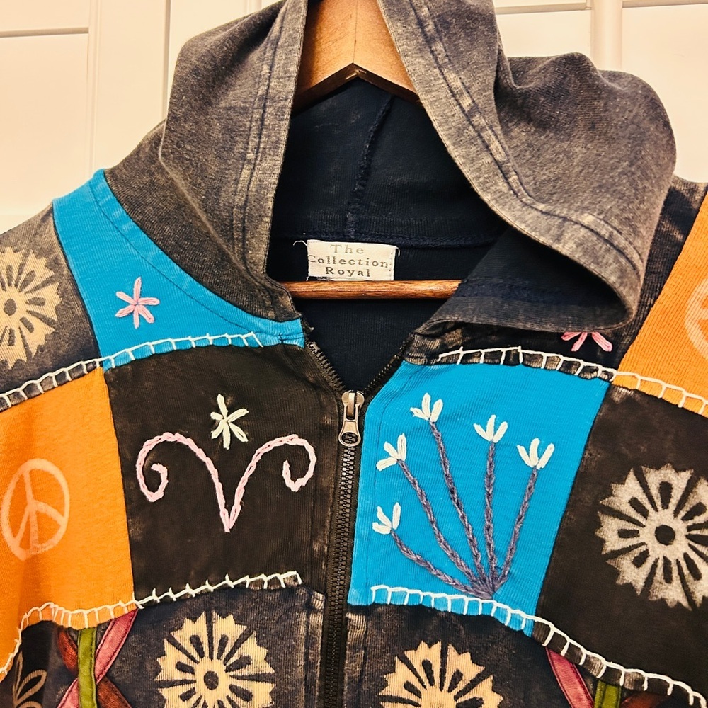 ✨ Artisan Boho Patchwork Jacket | Handcrafted Folk Art | Size Small. - Picture 6 of 11